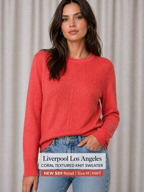 Liverpool LA Coral Knit Sweater Medium Lightweight Crewneck Textured NWT